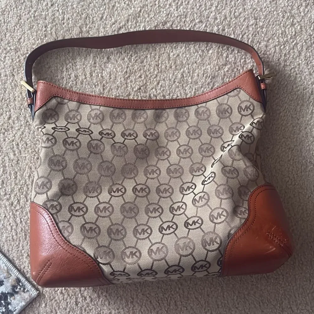 Michael Kors Millbrook Hobo Camel/Luggage Shoulder Bag Brown Tan MK Logo Y2K